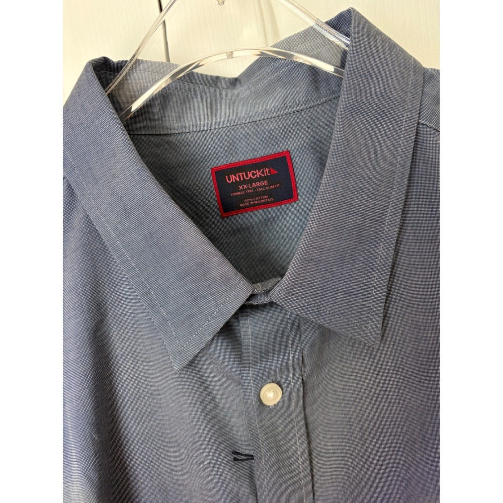 UNTUCKit Button Down Mens‎ XXL Navy Pio Cesare Wrinkle Free Tall Slim Fit Office